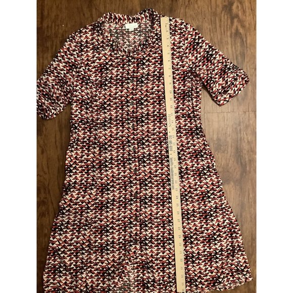 J Jill Red Black Triangle Shirt Dress Rayon Roll Tab Collared Button Y2K 10P - Picture 9 of 10